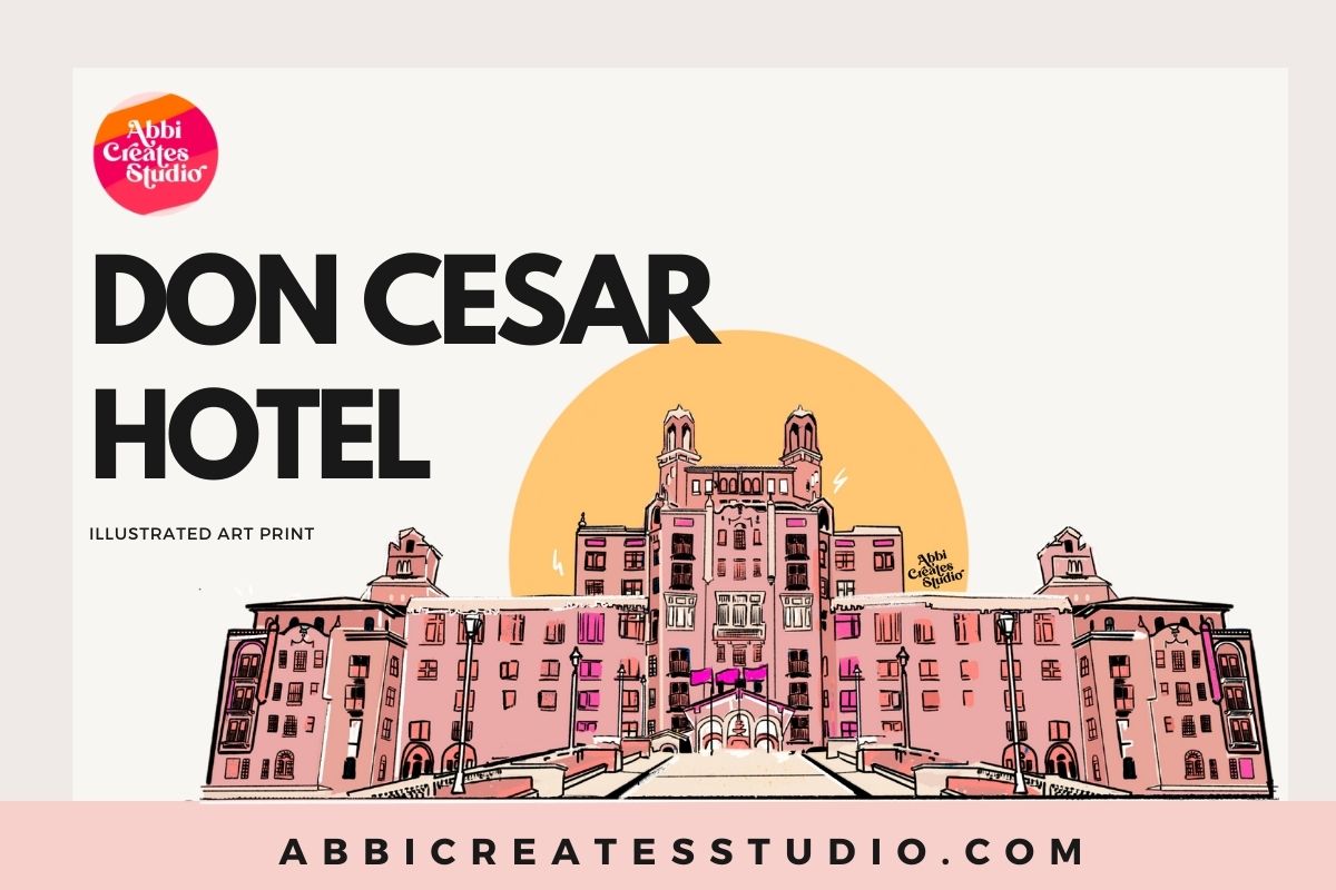 Capture the Charm of Don Cesar Hotel with Our Digital Illustration Print - Perfect for Wedding Season!