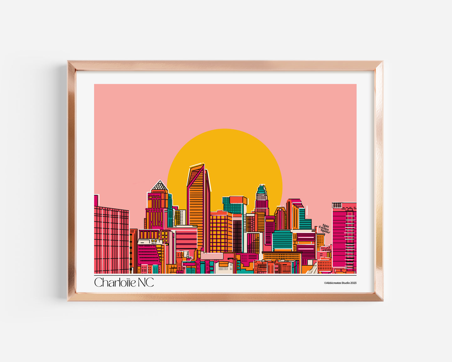 Load image into Gallery viewer, Discover the vibrant beauty of Charlotte NC through our meticulously crafted Charlotte Skyline Art Print. This digital download perfectly captures the dynamic essence of the city&amp;#39;s skyline, adding a touch of allure to your collection. Elevate your space and immerse yourself in the captivating energy of Charlotte through this remarkable artwork.
