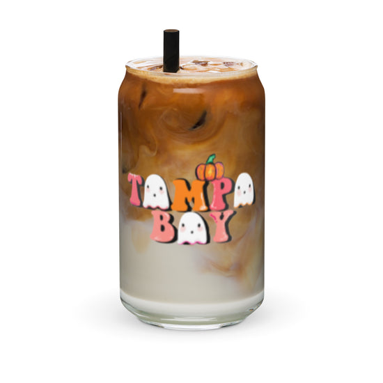 Load image into Gallery viewer, Tampa Bay Fall Themed Spooky Ghost Can-shaped glass - Abbicreates Studio
