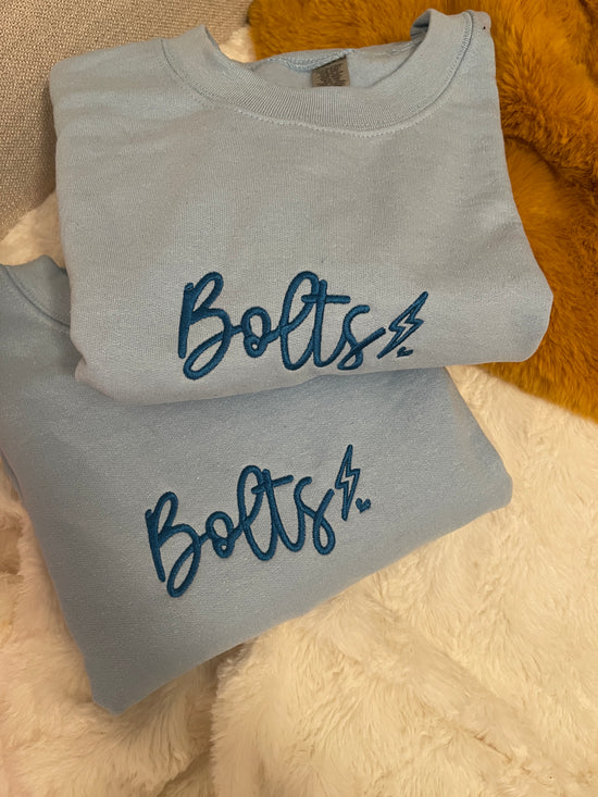 Load image into Gallery viewer, BLUE BOLTS Cursive embroidered Unisex Sweatshirt - Abbicreates Studio
